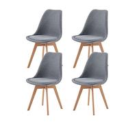 EGGREE Lot de 4 Chaises Scandinaves en Tissu Chaises de Salle à Manger SGS Tested Chaises Cuisine avec Rembourrés & Bois de Hêtre Massif, Lin - Gris