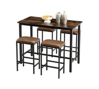 EGGREE Lot de 5 chaises de Salle à Manger, Table et Chaise Cuisine, avec 4 tabourets de Bar rembourrés, Cadre en métal, Marron