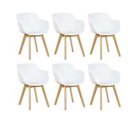 EGGREE Lot de 6 Chaise Salle à Manger Fauteuils Scandinave de Cuisine avec Pieds en Bois de Hêtre Massif Blanc