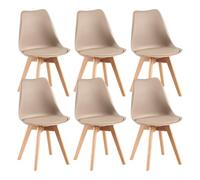 EGGREE Lot de 6 Chaise Salle à Manger Scandinaves SGS Tested Chaise Rembourrée de Cuisine, Rétro Chaise de Bureau avec Pieds en Bois de Hêtre Massif, Kaki Clair