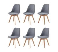 EGGREE Lot de 6 Chaises Scandinaves en Tissu Chaises de Salle à Manger SGS Tested Chaises Cuisine avec Rembourrés & Bois de Hêtre Massif, Lin - Gris