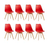 EGGREE Lot de 8 Chaise Salle à Manger Scandinaves SGS Tested Chaise Rembourrée de Cuisine, Rétro Chaise de Bureau avec Pieds en Bois de Hêtre Massif,Rouge