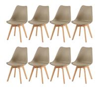 EGGREE Lot de 8 Chaise Salle à Manger Scandinaves SGS Tested Chaise Rembourrée de Cuisine, Rétro Chaise de Bureau avec Pieds en Bois de Hêtre Massif, Kaki
