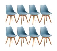 EGGREE Lot de 8 Chaise Salle à Manger Scandinaves SGS Tested Chaise Rembourrée de Cuisine Rétro Chaise de Bureau avec Pieds en Bois de Hêtre Massif, Morandi Bleu Clair