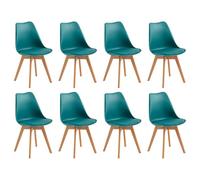 EGGREE Lot de 8 Chaise Salle à Manger Scandinaves SGS Tested Chaise Rembourrée de Cuisine Rétro Chaise de Bureau avec Pieds en Bois de Hêtre Massif, Turquoise