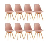 EGGREE Lot de 8 Chaise Salle à Manger Scandinaves SGS Tested Chaise Rembourrée de Cuisine Rétro Chaise de Bureau avec Pieds en Bois de Hêtre Massif, Rose Fumé