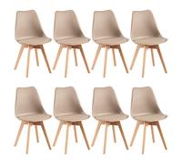 EGGREE Lot de 8 Chaise Salle à Manger Scandinaves SGS Tested Chaise Rembourrée de Cuisine, Rétro Chaise de Bureau avec Pieds en Bois de Hêtre Massif, Kaki Clair
