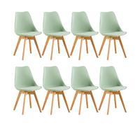 EGGREE Lot de 8 Chaise Salle à Manger Scandinaves SGS Tested, Chaise Rembourrée de Cuisine Rétro Chaise de Bureau avec Pieds en Bois de Hêtre Massif, La Glace Verte