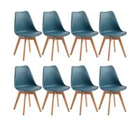 EGGREE Lot de 8 Chaise Salle à Manger Scandinaves SGS Tested Chaise Rembourrée de Cuisine Rétro Chaise de Bureau avec Pieds en Bois de Hêtre Massif, Morandi Bleu Foncé