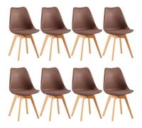 EGGREE Lot de 8 Chaise Salle à Manger Scandinaves SGS Tested Chaise Rembourrée de Cuisine,Rétro Chaise de Bureau avec Pieds en Bois de Hêtre Massif,Brun Chocolat