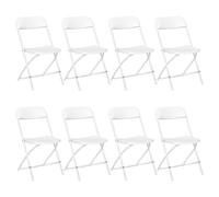 EGGREE Lot de 8 Chaises de Jardin Pliantes Blanches 150kg Charge, Cadre Acier Ø19mm 1.2mm Assise Plastique Rigide Portable pour Terrasse Balcon Intérieur Extérieur