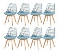 EGGREE Lot de 8 Chaises de Salle à Manger en Creux Scandinaves Testées SGS, Chaises Creusée de Cuisine Rétro à Coussin, Sculptés Chaises évidée de Bureau Pieds en HêTre Massif - Morandi Bleu Clair