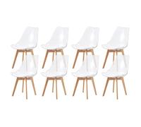 EGGREE Lot de 8 Chaises de Salle à Manger Scandinaves en Bois de Hêtre Testées SGS, 8 Ensembles de Chaises de Cuisine avec Coussins de Siège en Cuir Blanc et Dossier Transparent