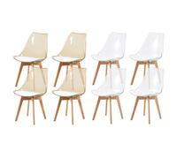 EGGREE Lot de 8 Chaises de Salle à Manger Scandinaves en Bois de Hêtre Testées SGS, 8 Ensembles de Chaises de Cuisine Dossier Transparent et Transparent Marron avec Coussin Cuir Blanc