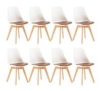 EGGREE Lot de 8 Chaises Salle à Manger Scandinaves SGS Tested Chaises de Cuisine Rembourrée en Cuir PU Chaise de Bureau Con Pieds en Bois de Hêtre Massif, Blanc & Marron