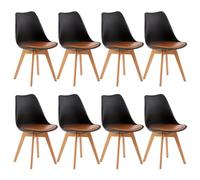 EGGREE Lot de 8 Chaises Salle à Manger Scandinaves SGS Tested Chaises de Cuisine Rembourrée en Cuir PU Chaise de Bureau Con Pieds en Bois de Hêtre Massif, Noir & Marron