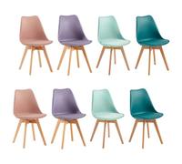 EGGREE Lot de 8 Chaises Salle à Manger Scandinaves SGS Tested,Rembourrée de Cuisine, de Bureau avec Pieds en Bois de Hêtre Massif,Chaise Professionnell 2Rose fumé+2Turquoise+2Vert Menthe+2Gris Pourpre
