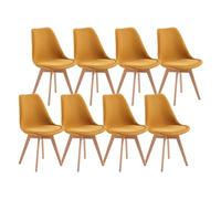 EGGREE Lot de 8 Chaises Scandinaves en Tissu Chaises de Salle à Manger SGS Tested Chaises Cuisine avec Rembourrés & Bois de Hêtre Massif, Lin - Jaune