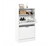 EGGREE Meuble à Chaussures avec Compartiment Ouvert et 2 Portes Rabattables, Étagères Réglables, pour Couloir, Entrée, Blanc, 60x24x102 cm