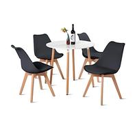 EGGREE Table Ronde et Chaise Salle a Manger Scandinave, Lot de 4 Chaises Noir avec Table Cuisine 80cm Blanc pour Séjour, Café