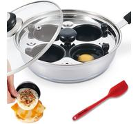 Eggssentials oeufs pochés - 4 tasses antiadhésives pour pocher les œufs - poêle à œufs en acier inoxydable certifiée FDA et qualité alimentaire PFOA avec spatule gratuite