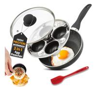 Eggssentials Poêle à œufs 2 en 1 et pocheuse, poêle à frire antiadhésive en granit et poêle à frire avec couvercle, cuiseur d'œufs pochés de qualité alimentaire, sans PFOA, avec spatule, batterie de