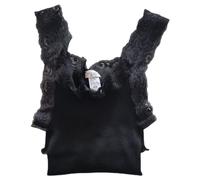 EGI Débardeur à Épaules Serrées Plissé avec Dentelle Femme 85% Laine et 15% Soie Fabriqué Entièrement en Italie Excellente Qualité Art. 1491, Noir , L-XL