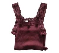 EGI Débardeur à Épaules Serrées Plissé avec Dentelle Femme 85% Laine et 15% Soie Fabriqué Entièrement en Italie Excellente Qualité Art. 1491, bordeaux, S-M