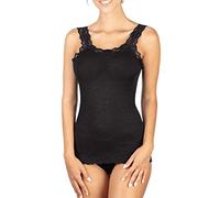 EGI Débardeur côtelé pour femme, bretelles avec bord en dentelle, 85 % en laine et 15 % en soie - Noir - L-XL