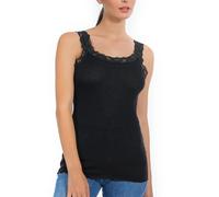 EGI ® Débardeur de luxe en laine et soie avec bordure en dentelle. Fabriqué en Italie., noir, Small/Medium