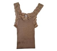 EGI Débardeur épaule étroite plissée avec dentelle pour femme, laine 85 % et soie 15 % fabriqué entièrement en Italie, excellente Qaulità Art. 1491, Camel, L/XL