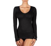 EGI Ensemble de sous-vêtements en jersey à manches longues pour femme en laine et soie microcôtelée élégant et doux fabriqué en Italie, Art. 1493, Noir , S-M