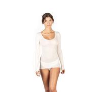 EGI ® Haut à manches longues en laine de soie et col en V. Fièrement fabriqué en Italie., Bianco (blanc cassé), S/M