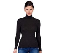 EGI Haut à manches longues en laine et soie à col roulé Fabriqué en Italie. - Noir - small-medium