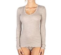 EGI Maillot Femme Manches Longues Micro Laine Côtes Bords Encolure et Poignets Dentelle, noyer, S-M