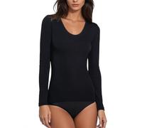EGI Maillot à manches longues pour femme en laine et soie, Noir , XX-Small