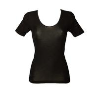 EGI T-shirt à manches courtes en laine mérinos pour femme (XS à XXL). Fabriqué en Italie. - Noir - Taille XL