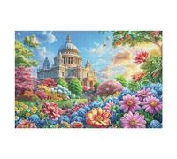 Église Champ de Fleurs Rural Campagne Nature Sauvage Puzzle 1000 Pièces pour Adultes Amusant Stimulant Et Relaxant Parfait pour Les Loisirs en Famille Et Entre Amis （75x50cm）