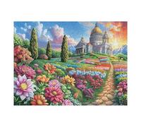 Église Chemin Champ de Fleurs Rural Campagne Sauvage Puzzle 500 Pièces pour Adultes Amusant Stimulant Et Relaxant Parfait pour Loisirs Et Moments en Famille 500 PCS（52×38cm）