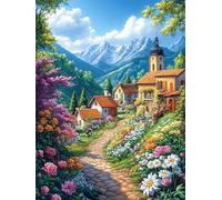 Église de Village dans Le Champ de Fleurs 1000 Pièces Puzzle pour Ado en Carton Haute Qualité Épais Mythes fantastiques Cuento De Hadas Facile Débutant Jeu De Société Cadeau Fête des Pères Petit