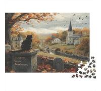Église du Chat d'automne Puzzles 1000 Pièces Papier recyclé pour Adultes Puzzle pour Adultes Jeu éducatif avec défi Excellente idée Cadeau pour Hommes et Femmes 38x26cm/1000pcs