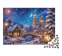 Église Hiver Feu d'artifice 1000pcs Mini Puzzle pour Adolescents Relaxant | 70x50cm Carton Décoration Chambre Coupe Précise Cadeau Réunion Activité De Groupe