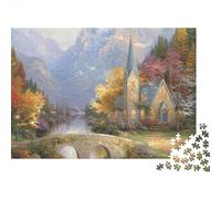 Église Montagne scène Puzzle 1000 Pièces avec Emboîtement Parfait, Puzzle d'art défi Entre Amis pour Un Tableau À Encadrer, Superbe Idée Cadeau 52x38cm/1000pcs