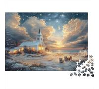 Église Paysage d Hiver Puzzle 1000 Pièces Papier Adultes Ciel Nocturne Jeu de Puzzle 1000 Pièces Décor Maison 52x38cm/1000pcs