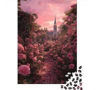 Église Rose Puzzles en Bois 1000 Pièces pour Adultes Jeux Éducatifs Jeu De Défi Familial Décoration Intérieure Cadeaux d'anniversaire pour Relaxation Et Sagesse 1000pcs (75x50cm)