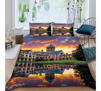Église Sainte-Marie Australie Housse de Couette 140 x 200 Coucher De Soleil 3D Parure de Lit 1 Personnes Réversible Doux Microfibre Avec Fermeture éclair et 2 Taies d'oreiller 50x75 pour Enfants 5yf16