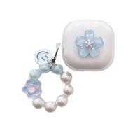 eglixu Coque pour Samsung Galaxy Buds 4/Galaxy Buds 4 Pro, belles fleurs 3D fraîches, motifs créatifs, coque d'écouteurs transparente avec chaîne pour femmes et filles (bleu)