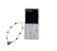 eglixu Coque pour Samsung Galaxy Z Flip 7, joli motif chat amusant chaton cerise pour Z Flip 7 FE coque de protection transparente avec chaîne pour femmes et filles (Z Flip 7)