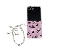 eglixu Coque pour Samsung Galaxy Z Flip 7 (version 2025), joli motif nœud de dessin animé, pomme, chaton, chiot, design créatif, pour filles et femmes avec chaîne (nœud)