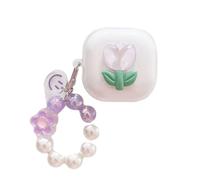eglixu Coque transparente pour Samsung Galaxy Buds 4 Pro/Galaxy Buds 4 Pro - Design 3D mignon tulipe - En TPU résistant aux chutes - Pour femmes et filles (violet)
